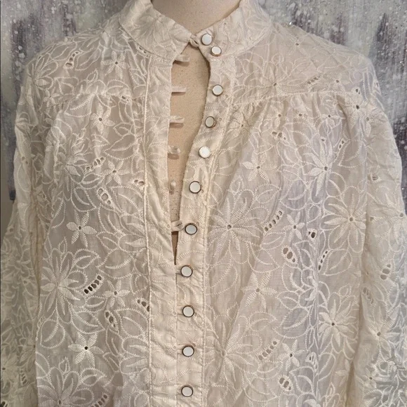 Elegant Cream Eyelet Lace Button-Down dress